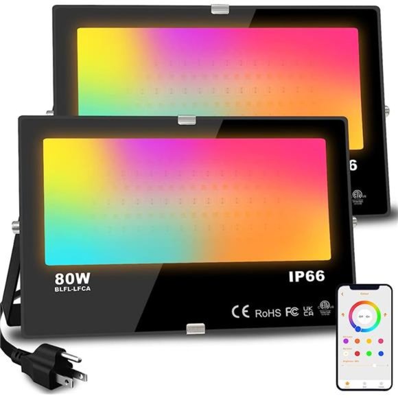 Flood Light Outdoor 800W Equivalent 8000LM Smart RGB Landscape Lighting - Picture 1 of 7